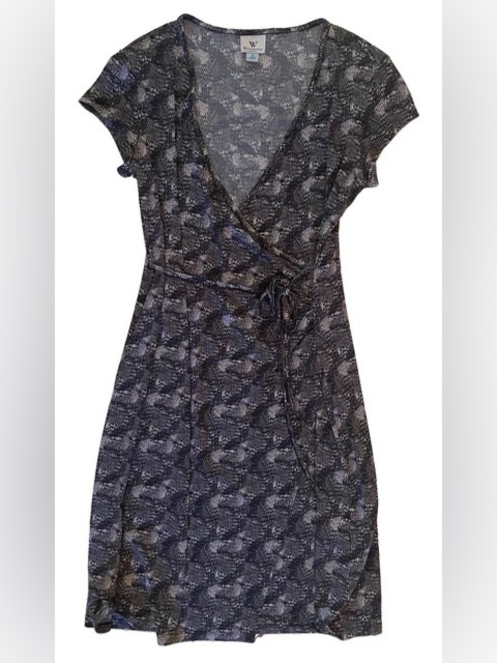 Worthington Black and Gray Faux Wrap Midi Dress with Tie